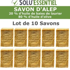 Solu Essentiel - Savon d Alep - 20% huile de baies de laurier - 80% huile d olive - Savon de 200g - lot de 10>Tout Pour Les Nuisibles Discount