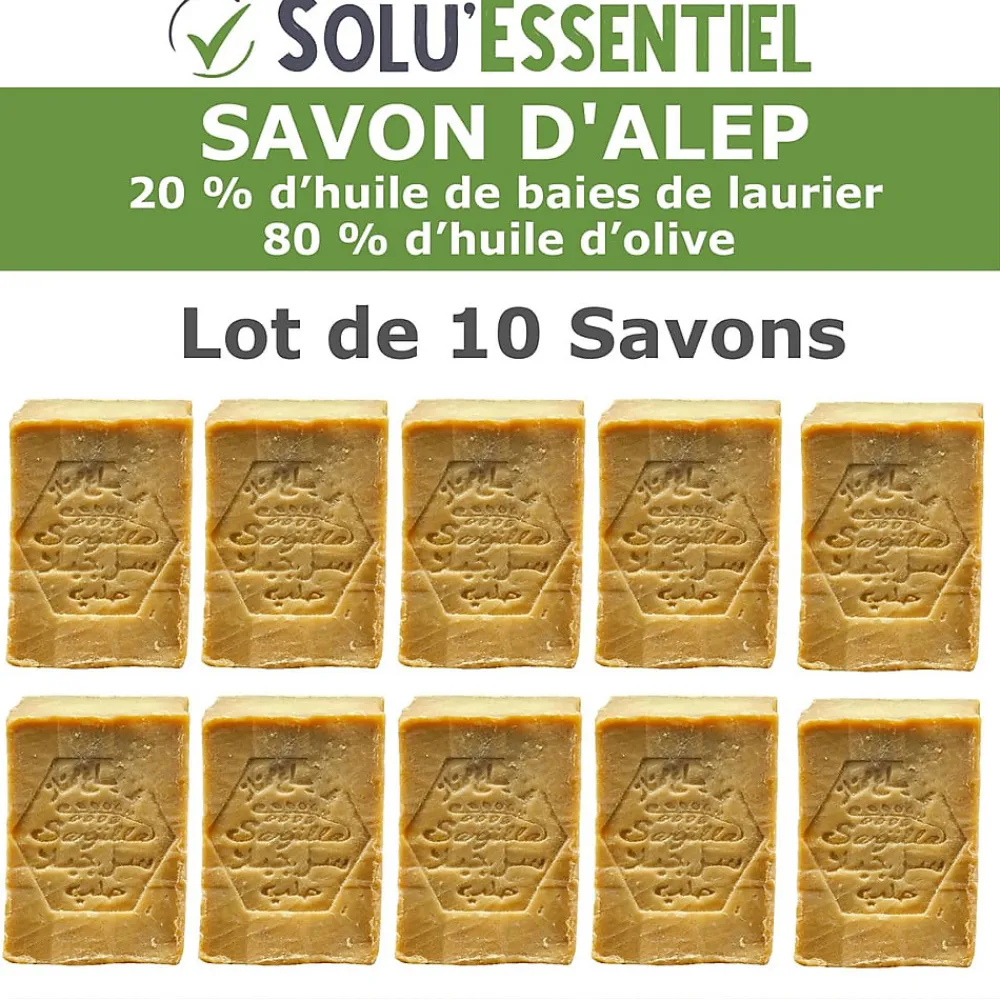 Solu Essentiel - Savon d Alep - 20% huile de baies de laurier - 80% huile d olive - Savon de 200g - lot de 10>Tout Pour Les Nuisibles Discount