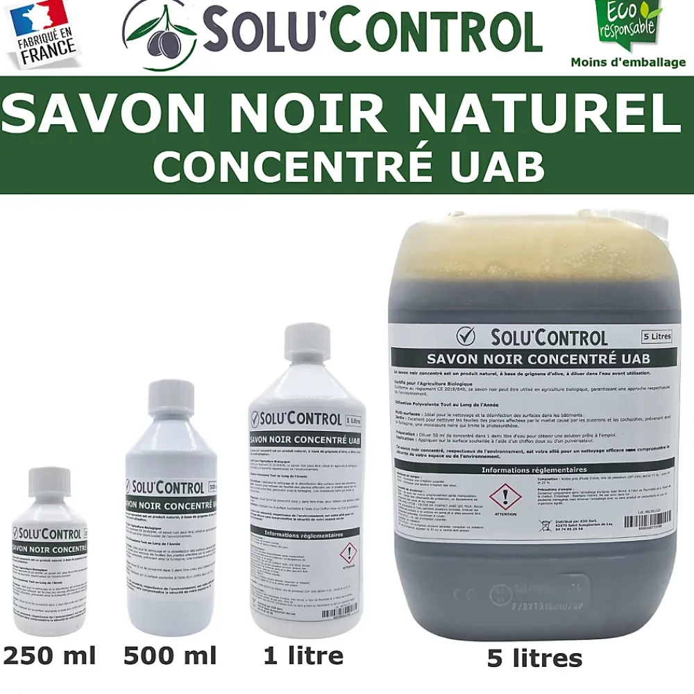 Tout Pour Les Nuisibles SOLU'CONTROL - Kit complet Savon Noir Naturel Concentré UAB 250 ml + Pulvérisateur de 2 L - Nettoyant Feuilles et Enlève Miellat* Seau, Bassine, Récipient De Ménage