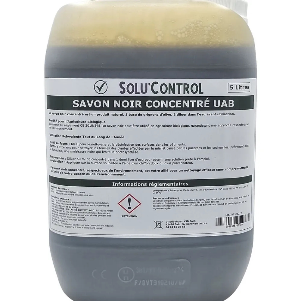 Tout Pour Les Nuisibles SOLU'CONTROL - Savon Noir Naturel Concentré, 5L, Nettoyant, enlève le miellat et les pucerons* Nettoyant Et Entretien Pour Sol