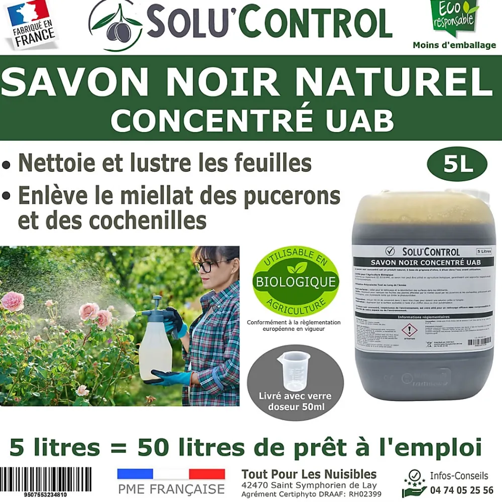 Tout Pour Les Nuisibles SOLU'CONTROL - Savon Noir Naturel Concentré, 5L, Nettoyant, enlève le miellat et les pucerons* Nettoyant Et Entretien Pour Sol