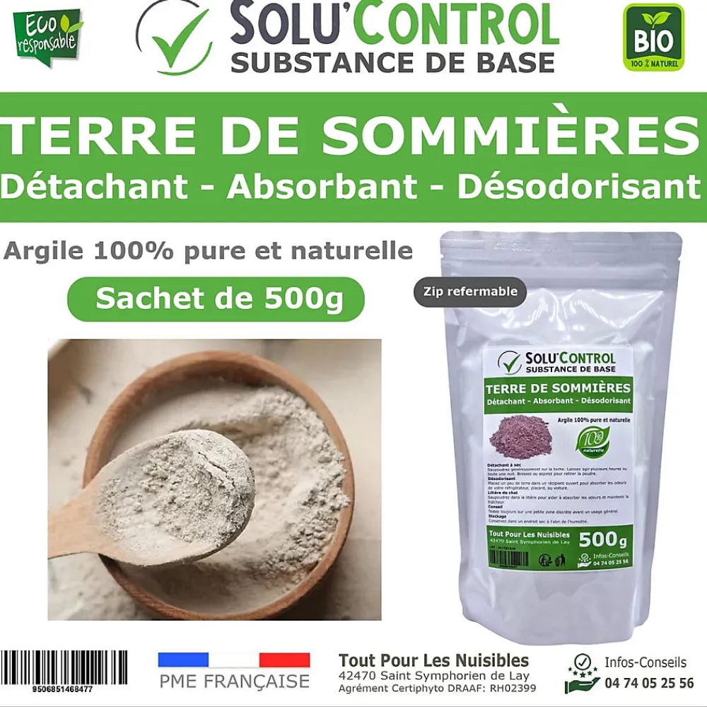 SOLU'CONTROL - Terre de Sommières 500 g - Détachant Naturel et Absorbant - Élimine les Odeurs d'Urine, Litière de Chat, Tapis>Tout Pour Les Nuisibles Hot