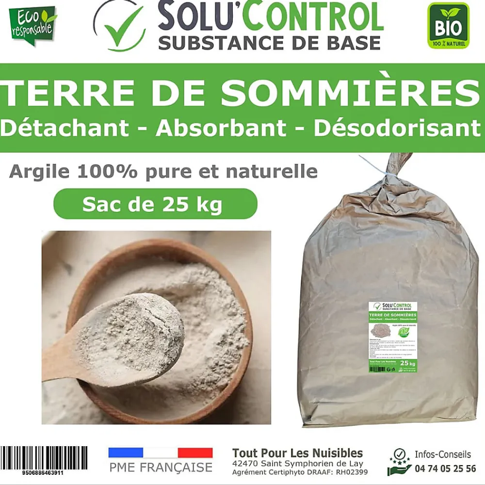 SOLU'CONTROL - Terre de Sommières 25 kg - Détachant Naturel et Absorbant - Élimine les Odeurs d'Urine, Litière de Chat, Tapis>Tout Pour Les Nuisibles Outlet