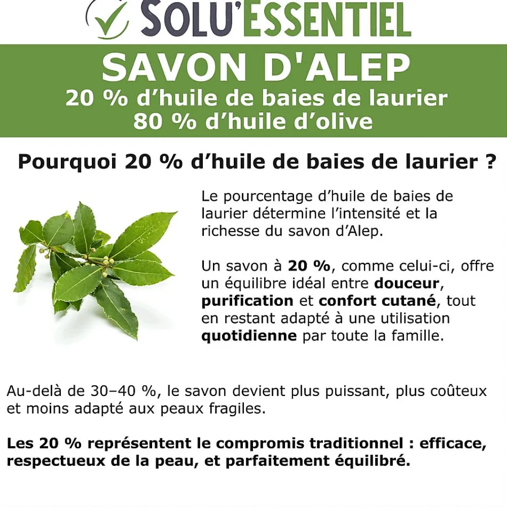 SoluEssentiel - Savon Alep 20% huile de baies de laurier 80% huile d'olive - Fabrication traditionnelle syrienne - Naturel>Tout Pour Les Nuisibles Clearance