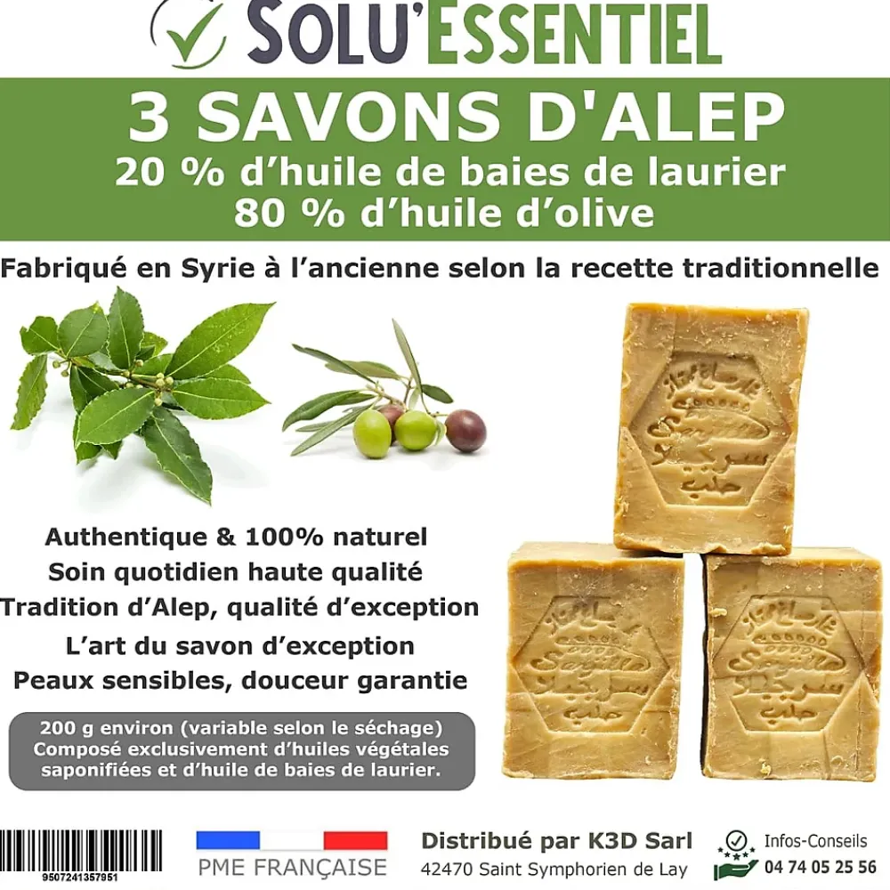 Tout Pour Les Nuisibles SoluEssentiel - Savon Alep huile de baies de laurier - huile dolive - Fabrication traditionnelle syrienne -savon de 200g- lot de 3* Nettoyant Pour Salle De Bains
