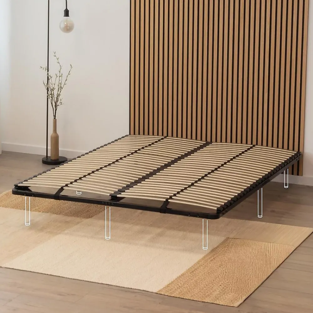 Monmobilierdesign Sommier à Lattes En Acier Avec Bande Stabilisatrice Noir 160x200 Cm Sans Pieds* Sommier