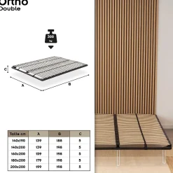 Monmobilierdesign Sommier à Lattes En Acier Avec Bande Stabilisatrice Noir 160x200 Cm Sans Pieds* Sommier