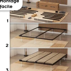 Monmobilierdesign Sommier à Lattes En Acier Avec Bande Stabilisatrice Noir 160x200 Cm Sans Pieds* Sommier