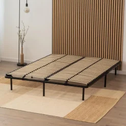 Sommier à Lattes En Acier Avec Bande Stabilisatrice Noir 140x200 Cm Avec Pieds><noscript><img width=