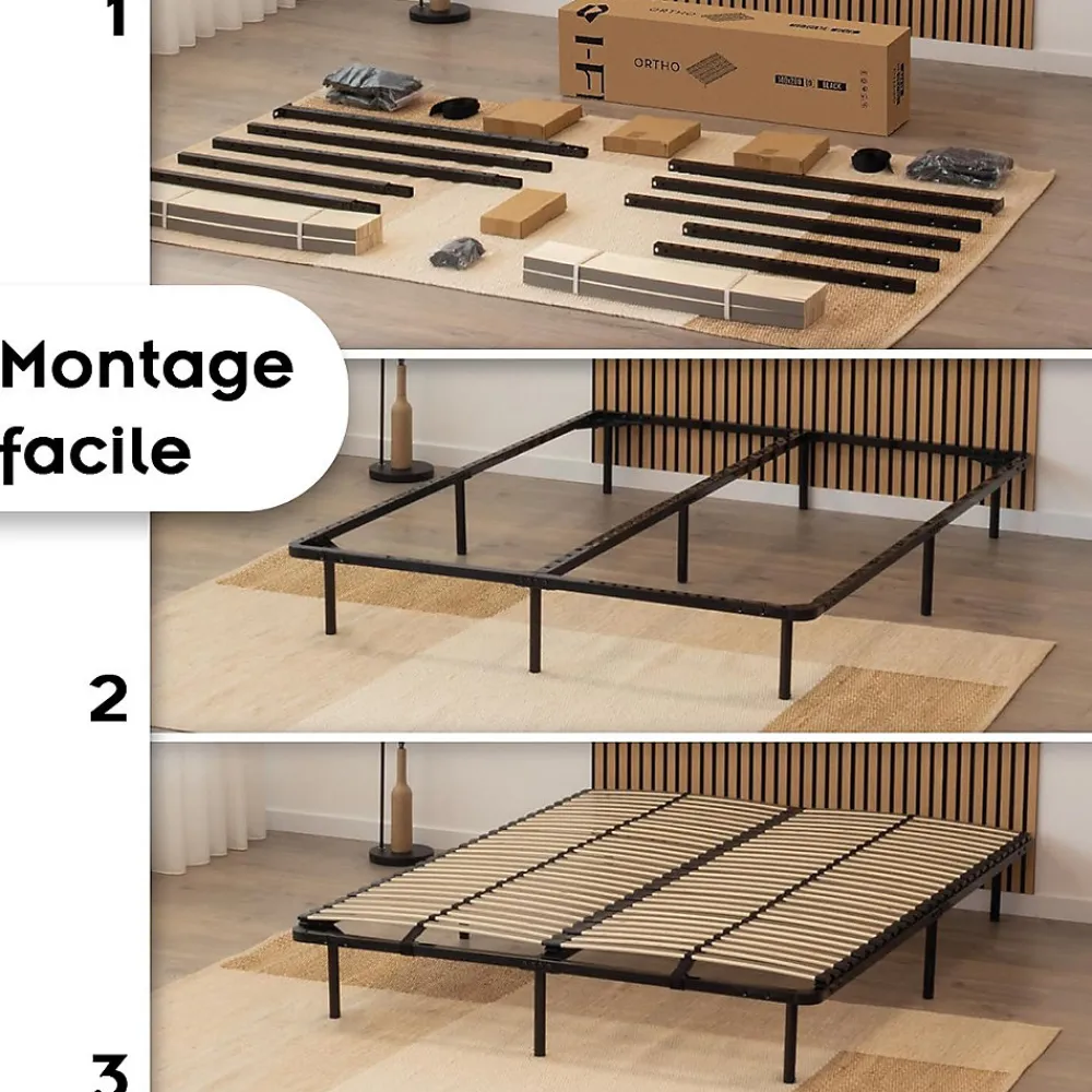 Sommier à Lattes En Acier Avec Bande Stabilisatrice Noir 180x200 Cm Avec Pieds>Monmobilierdesign New