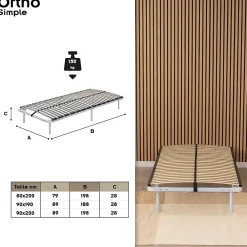 Monmobilierdesign Sommier à Lattes En Acier Avec Bande Stabilisatrice Blanc 90x190 Cm Avec Pieds* Sommier