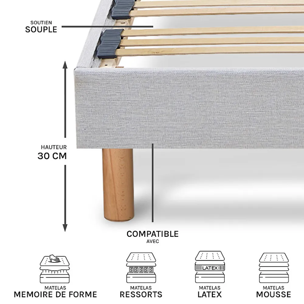 Sommier à lattes en bois Capitole 160x200 cm Coloris Gris clair Livré en kit>Bellecour Hot