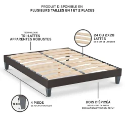 Olympe Literie Sommier à lattes en bois Kit15 2x120x220 cm Coloris Gris anthracite Livré en kit* Sommier