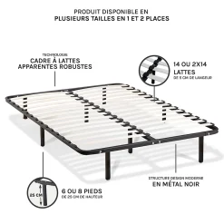 Olympe Literie Sommier à lattes en métal Somkit 180x200 cm Coloris Noir Livré en kit* Sommier
