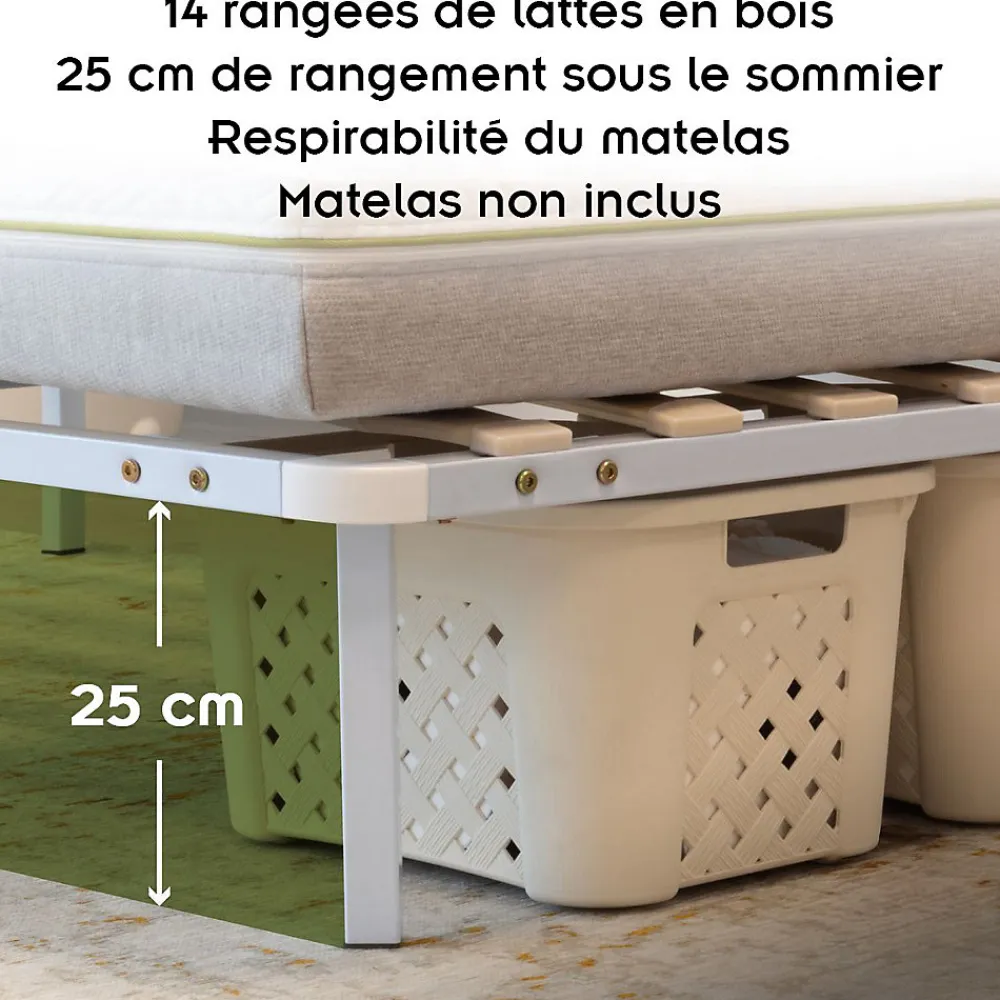 Sommier à Lattes Robuste Avec Pieds En Acier - Montage Facile - 180x200 Cm Blanc>Monmobilierdesign Online