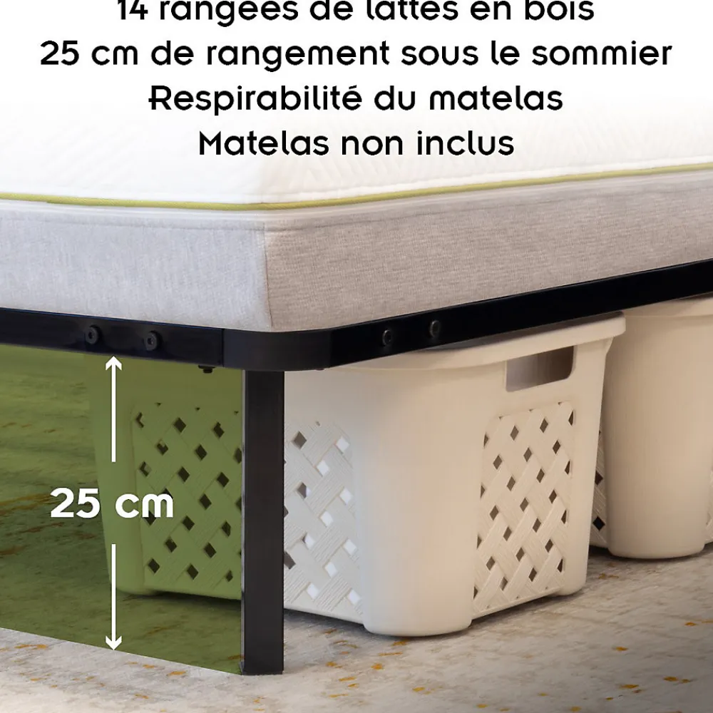 Sommier à Lattes Robuste Avec Pieds En Acier - Montage Facile - 180x200 Cm Noir>Monmobilierdesign Discount