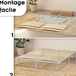 Monmobilierdesign Sommier à Lattes Robuste Avec Pieds En Acier - Montage Facile - 160x200 Cm Blanc* Sommier