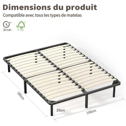 Sommier à lattes 140x190 cm, 2x16 rangs, incl. 9 repose-pieds>Teeno Discount