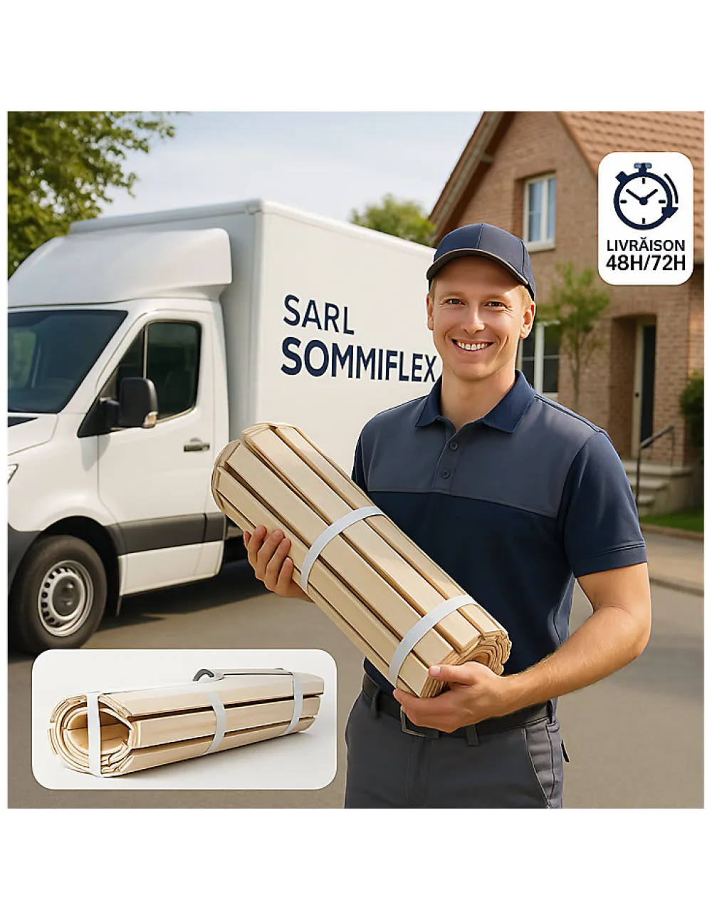 SOMMIER à LATTES 90x200 ou 90x190 SOMMIER à LATTES sur ROULEAU LATTES pour LIT>By Sommiflex. Sale