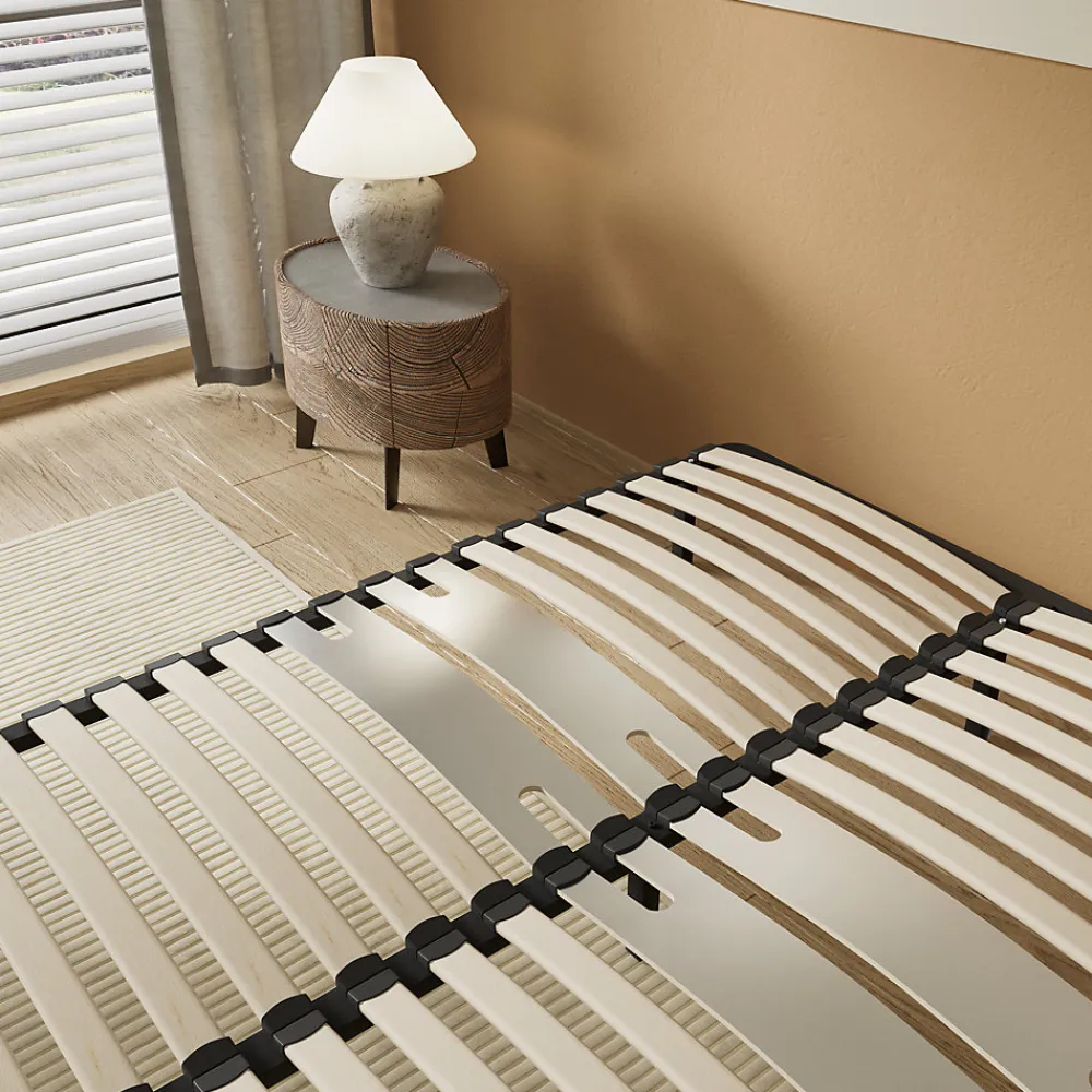 Sommier 140 x 190 cm à lattes en bois - Renfort lombaire - 7 Pieds - Résistant, stable et durable>November