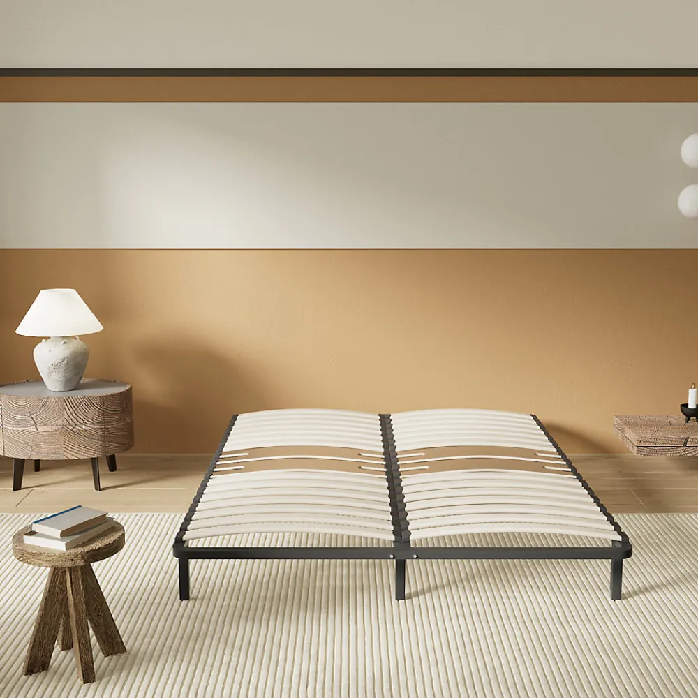 Sommier 140 x 190 cm à lattes en bois - Renfort lombaire - 7 Pieds - Résistant, stable et durable>November