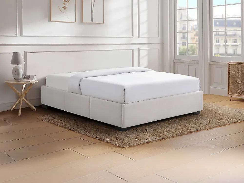 Vente-unique Sommier avec tiroirs 140 x 190 cm - Tissu beige - KOLANE de YSMÉE* Sommier