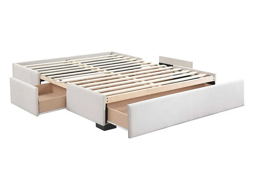 Vente-unique Sommier avec tiroirs 140 x 190 cm - Tissu beige - KOLANE de YSMÉE* Sommier