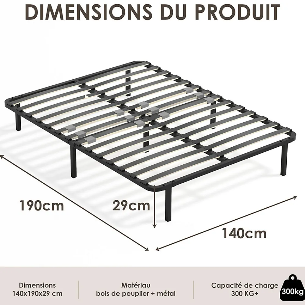 Sommier cadre à lattes 140x190 cm, 2x14 rangs>Generique Hot