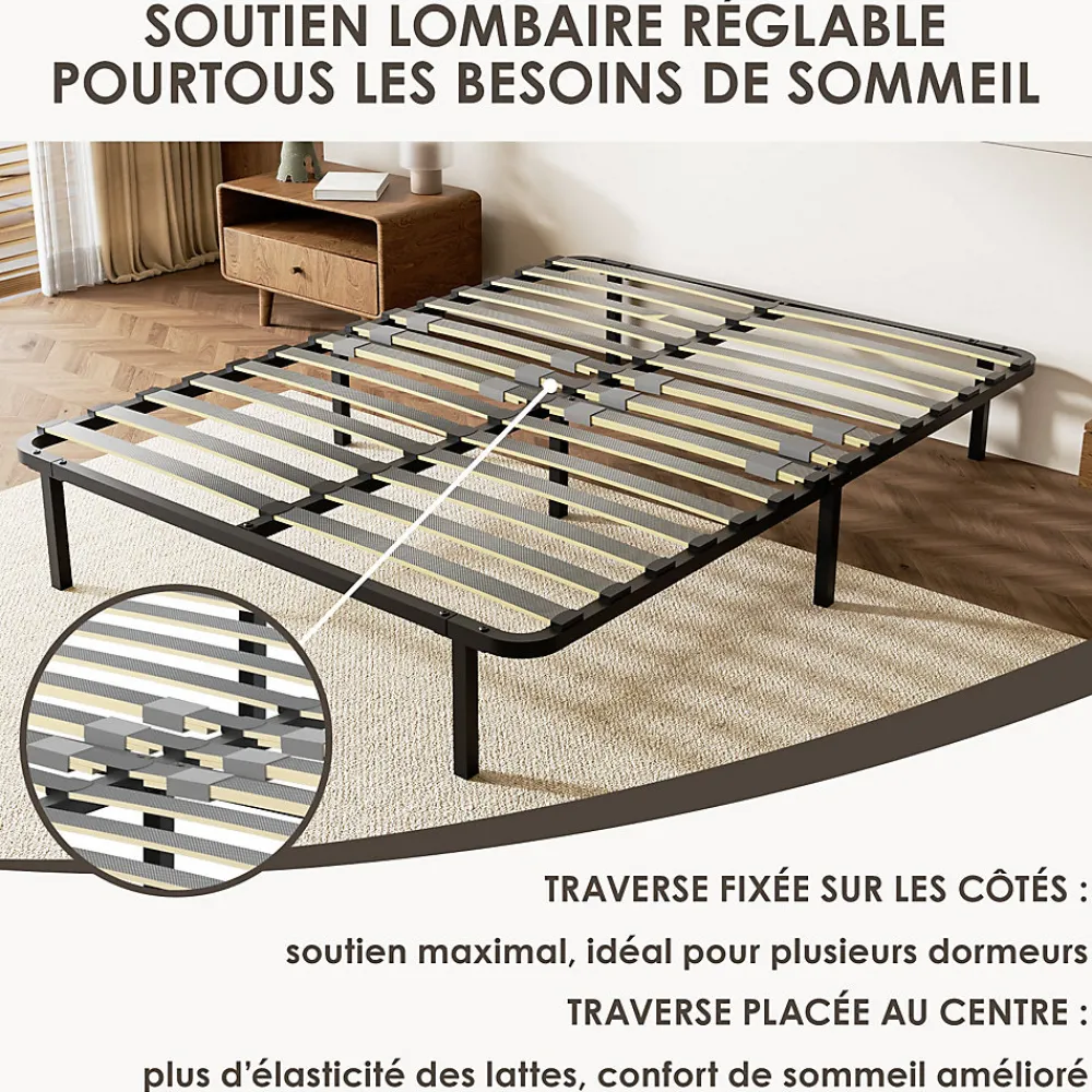 Sommier cadre à lattes 140x190 cm, 2x14 rangs>Generique Hot