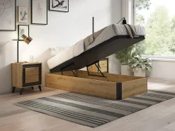 Sommier coffre 90 x 190 cm - Naturel clair et noir - NAMOSI de YSMÉE>Vente-unique