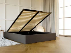 Vente-unique Sommier coffre 140 x 190 cm en tissu - Gris anthracite - PONTOS de YSMÉE* Lit Coffre