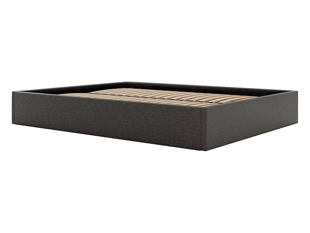 Vente-unique Sommier coffre 140 x 190 cm en tissu - Gris anthracite - PONTOS de YSMÉE* Lit Coffre