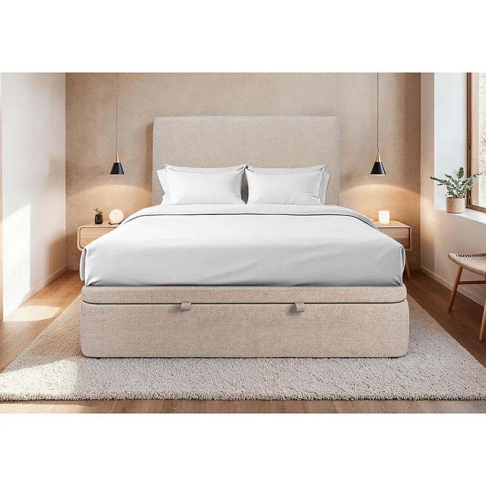 Sommier Coffre Tissu Beige brun 140x190 H39cm>Sommeil De Plomb Discount