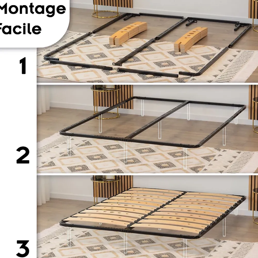 Monmobilierdesign Sommier Ergonomique à Lattes Larges Et Flexibles En Bois De Bouleau 160x200 Cm Sans Pieds* Sommier