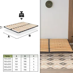Monmobilierdesign Sommier Ergonomique à Lattes Larges Et Flexibles En Bois De Bouleau 160x200 Cm Sans Pieds* Sommier