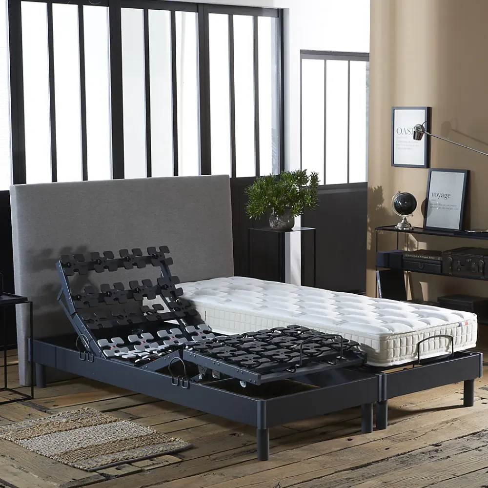 Idliterie Sommier électrique à plots et matelas 100% latex 2x90x200* Ensemble Sommier Et Matelas