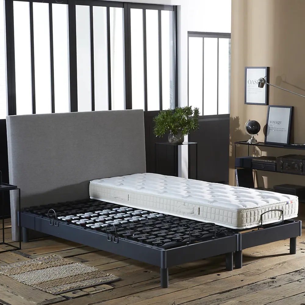 Idliterie Sommier électrique à plots et matelas 100% latex 2x90x200* Ensemble Sommier Et Matelas
