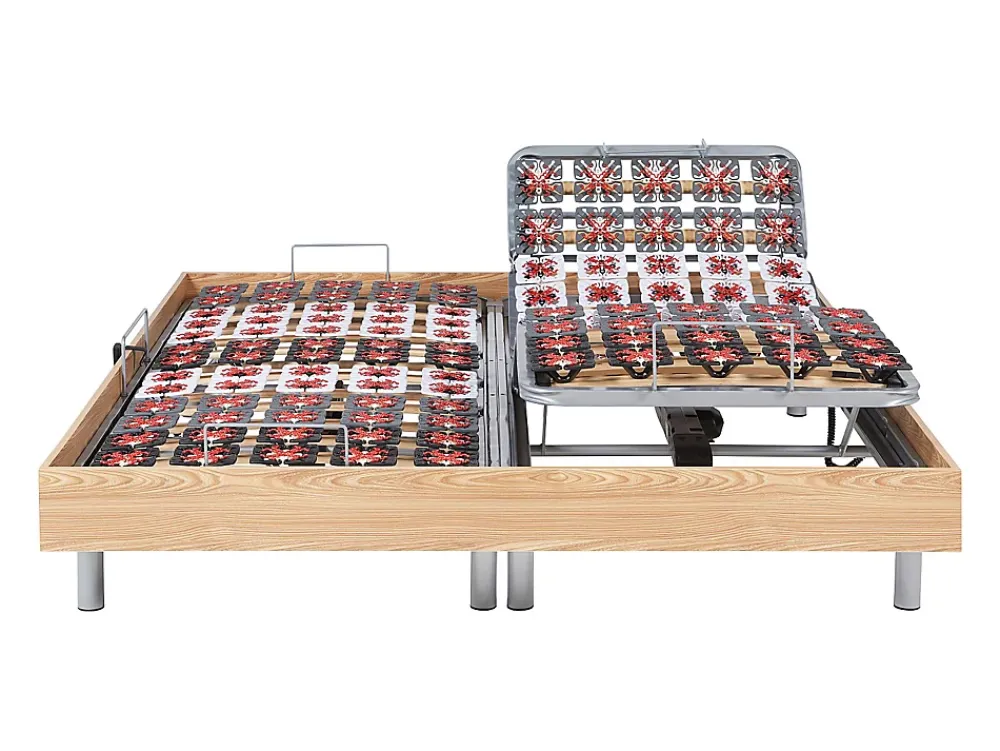 Vente-unique Sommier électrique de relaxation déco 2x78 plots - 2 x 90 x 200 cm - Chêne naturel - NAFURI de YSMÉE* Sommier
