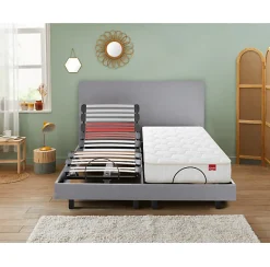 Epeda Sommier électrique HORIZON 2x80x200 Chiné Gris Lattes* Sommier