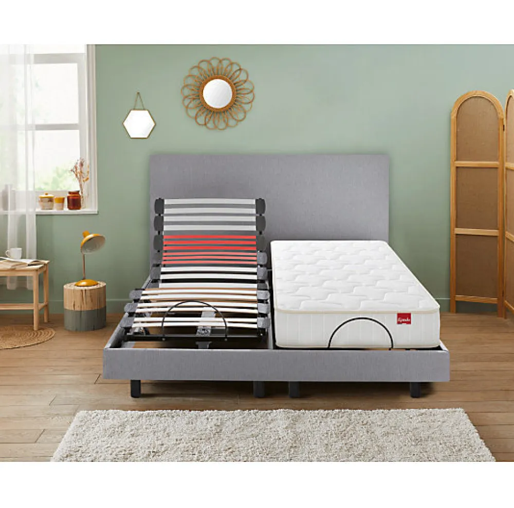 Epeda Sommier électrique HORIZON 80x200 Chiné Gris Lattes* Sommier