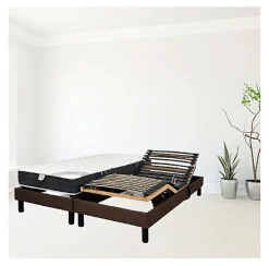 Sommier électrique DETENTE MARRON 2x90x200 Lattes><noscript><img width=