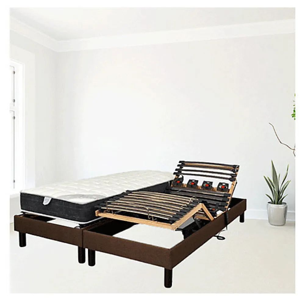 Essenzia Zen Sommier électrique EMOTION MARRON 2x70x190 Lattes et Plots* Sommier