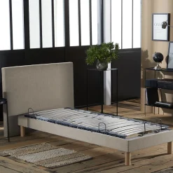 Sommier électrique relaxation lattes lisse beige 70x190><noscript><img width=