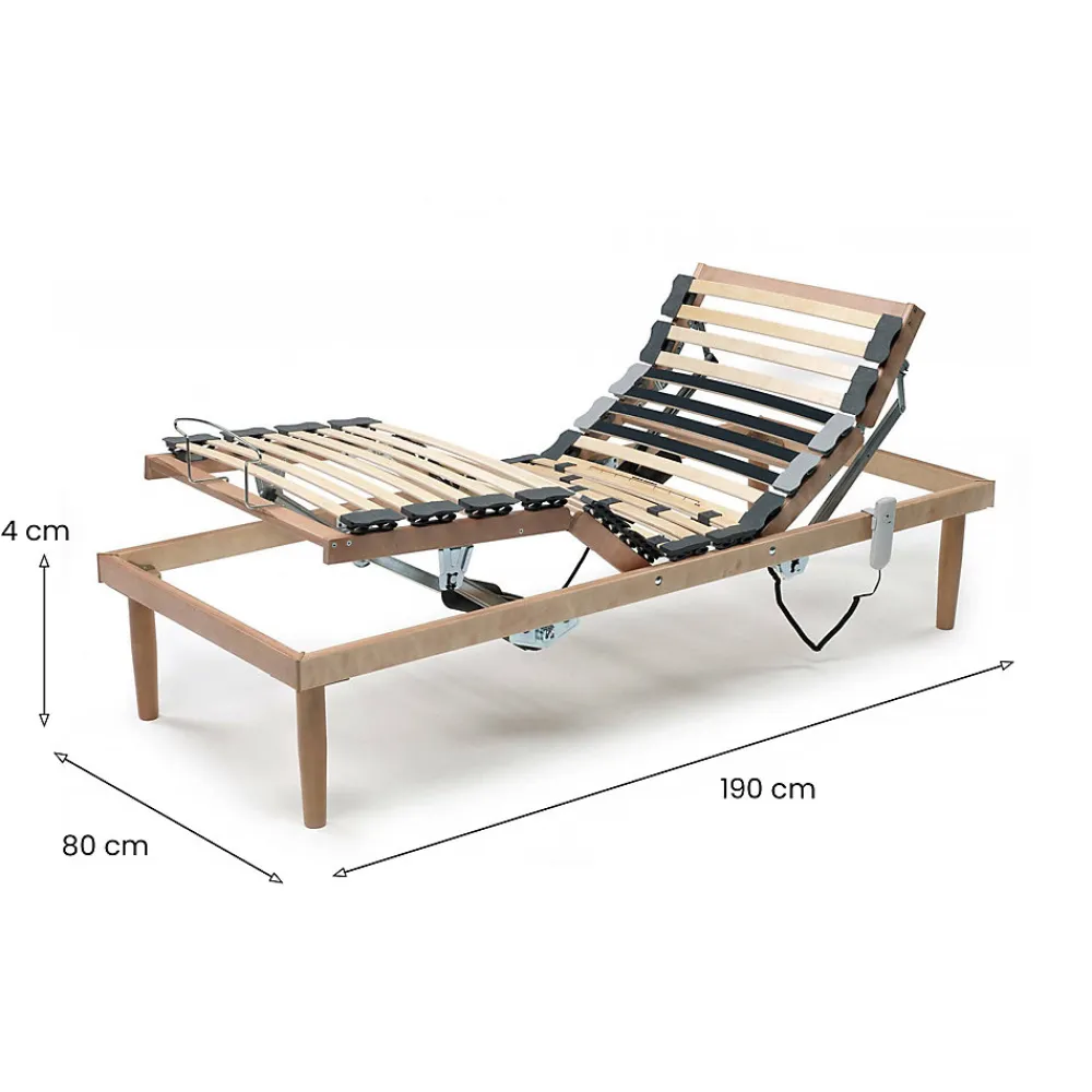 Sommier simple Dbuz, sommier à lattes en bois avec moteur, sommier orthopédique inclinable motorisé, 80x190h 34 cm>Talamo Italia Hot
