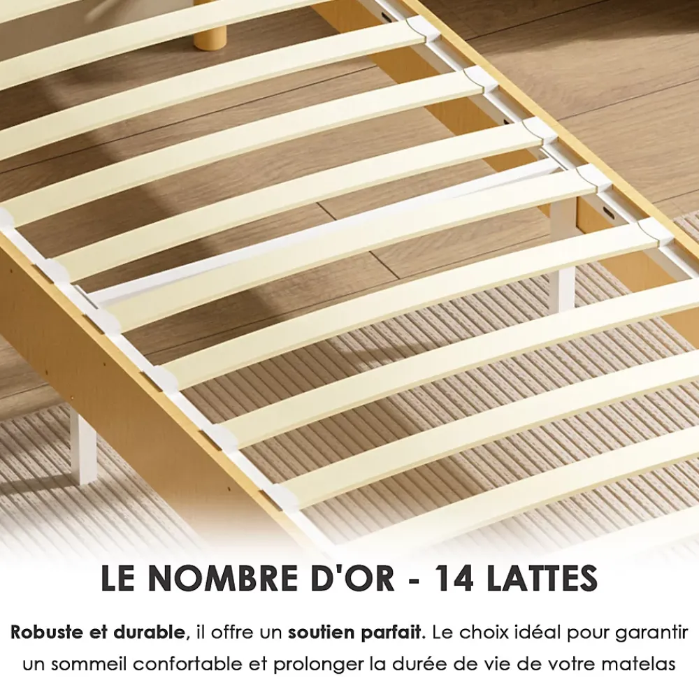 Teeno Sommier Tapissier à Lattes 80x200cm Blanc, 6 pieds* Sommier