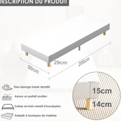 Teeno Sommier Tapissier à Lattes 80x200cm Blanc, 6 pieds* Sommier