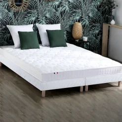 Sommier tapissier à lattes blanc 2x80x200><noscript><img width=