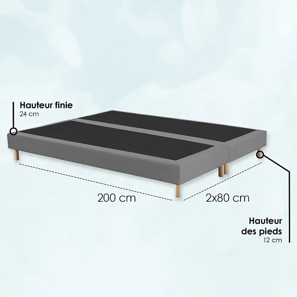 Idliterie Sommier tapissier à lattes fixes 160x200 gris chiné* Sommier