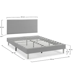 Vs Venta-Stock Sommier tapissier Aura + tête de lit 140x190 cm Gris Foncé, hauteur 30 cm* Sommier