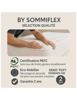 By Sommiflex. SOMMIER TAPISSIER BLANC 100x200x2 (200x200) FABRICATION FRANÇAISE ARTISANALE PIEDS OFFERTS HAUTEUR avec PIEDS 27 cm* Sommier
